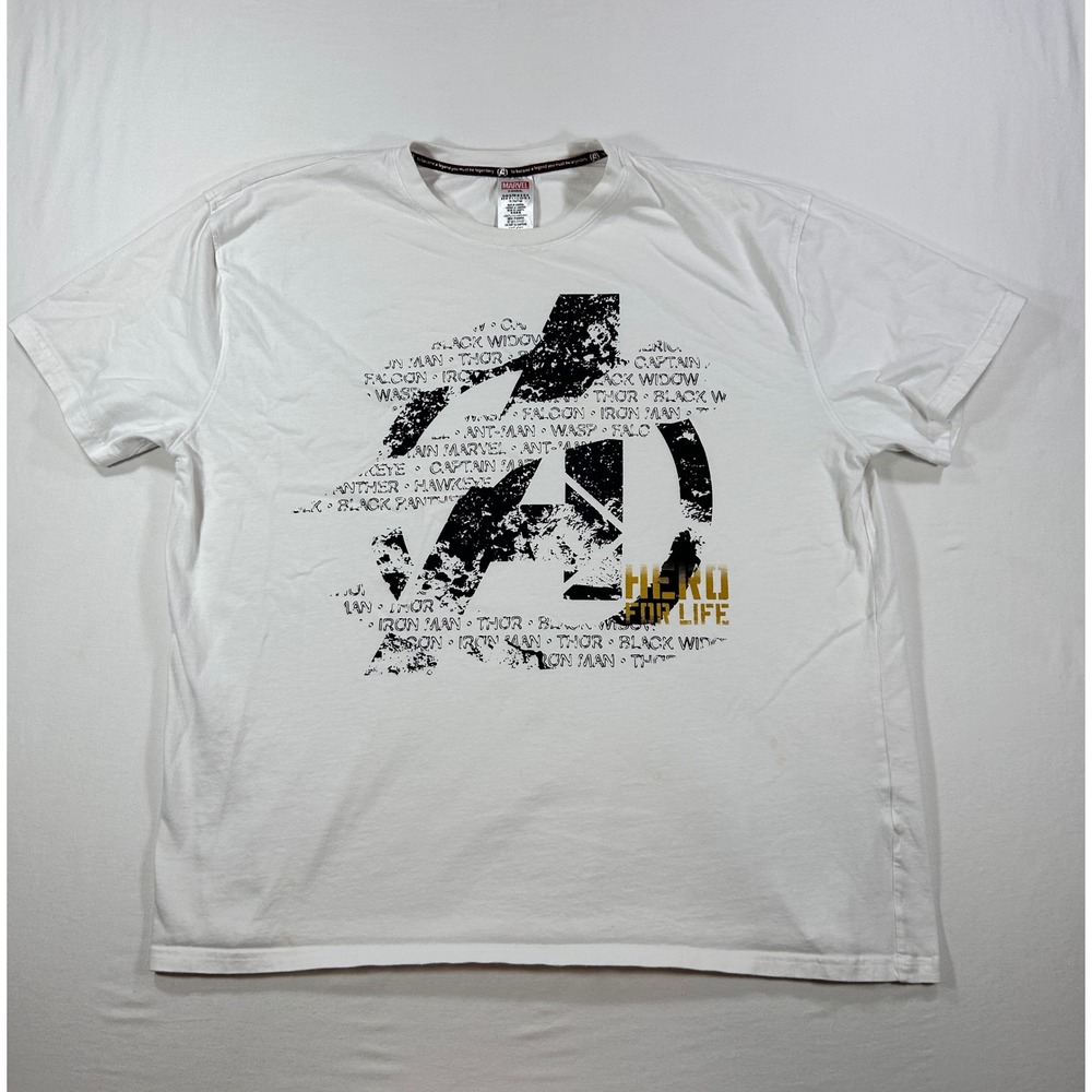 Marvel Avengers Hero For Life Graphic T-Shirt Mens XL White Iron Man Thor MCU